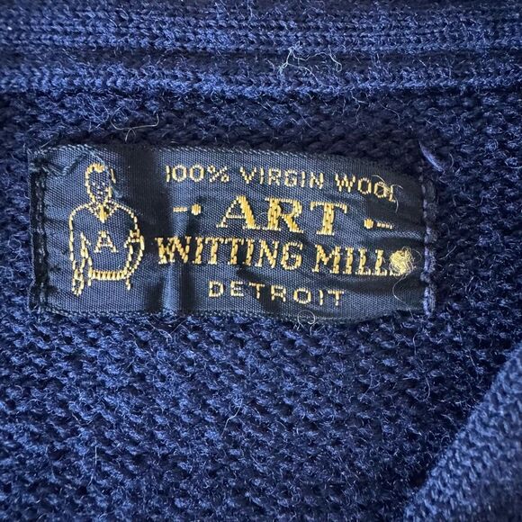 Vintage 100% Virgin Wool V-Neck Varsity Swim Mid-Century Sweater Made In Detroit - Picture 6 of 7